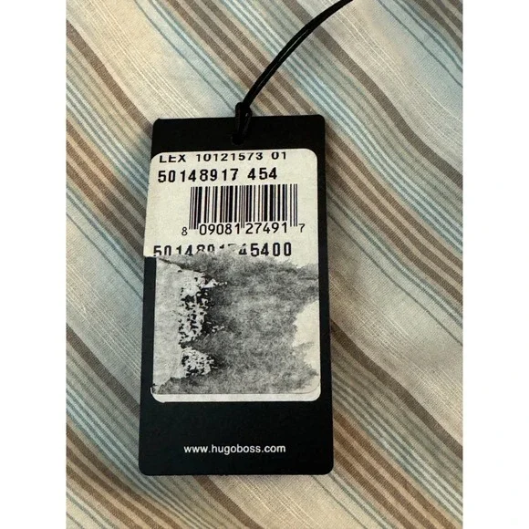 NWT HUGO BOSS Linen Blend Brown/Teal Striped Long Sleeve Shirt Men's XXL - Picture 9 of 9